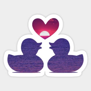 Cute Ducks with Red Heart Sunset Sticker